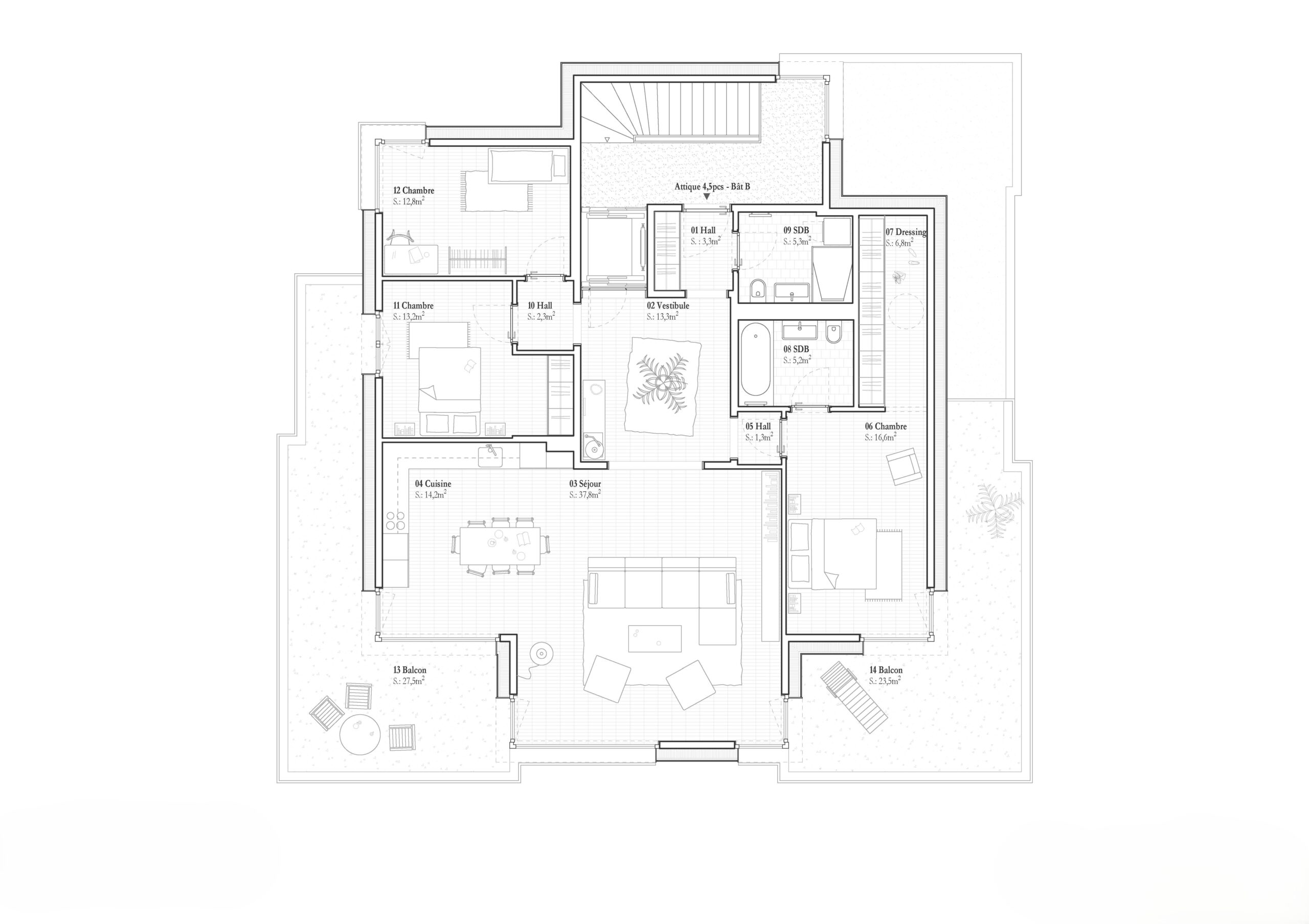 Plan bâtiment B - Attique