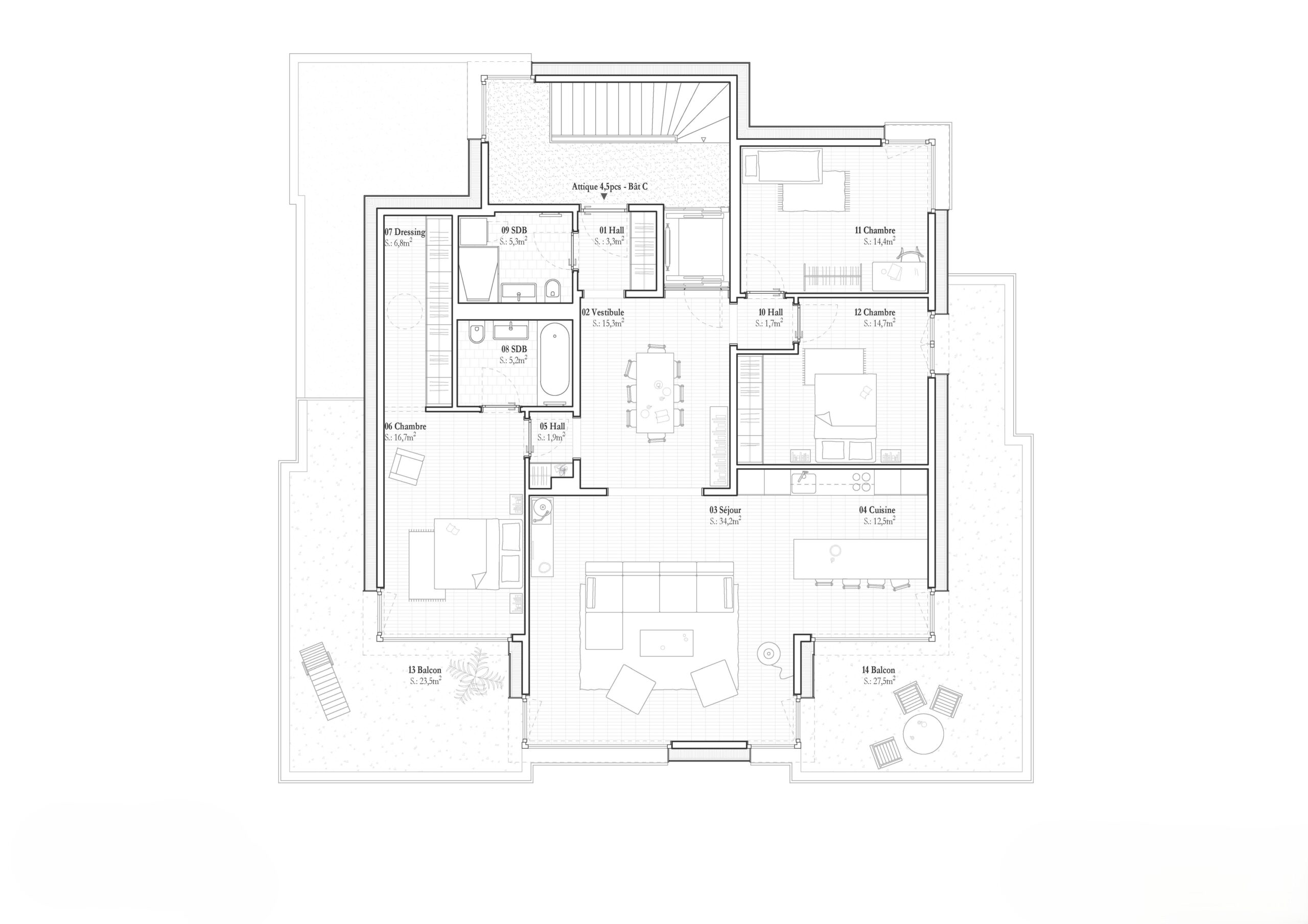 Plan bâtiment C - Attique