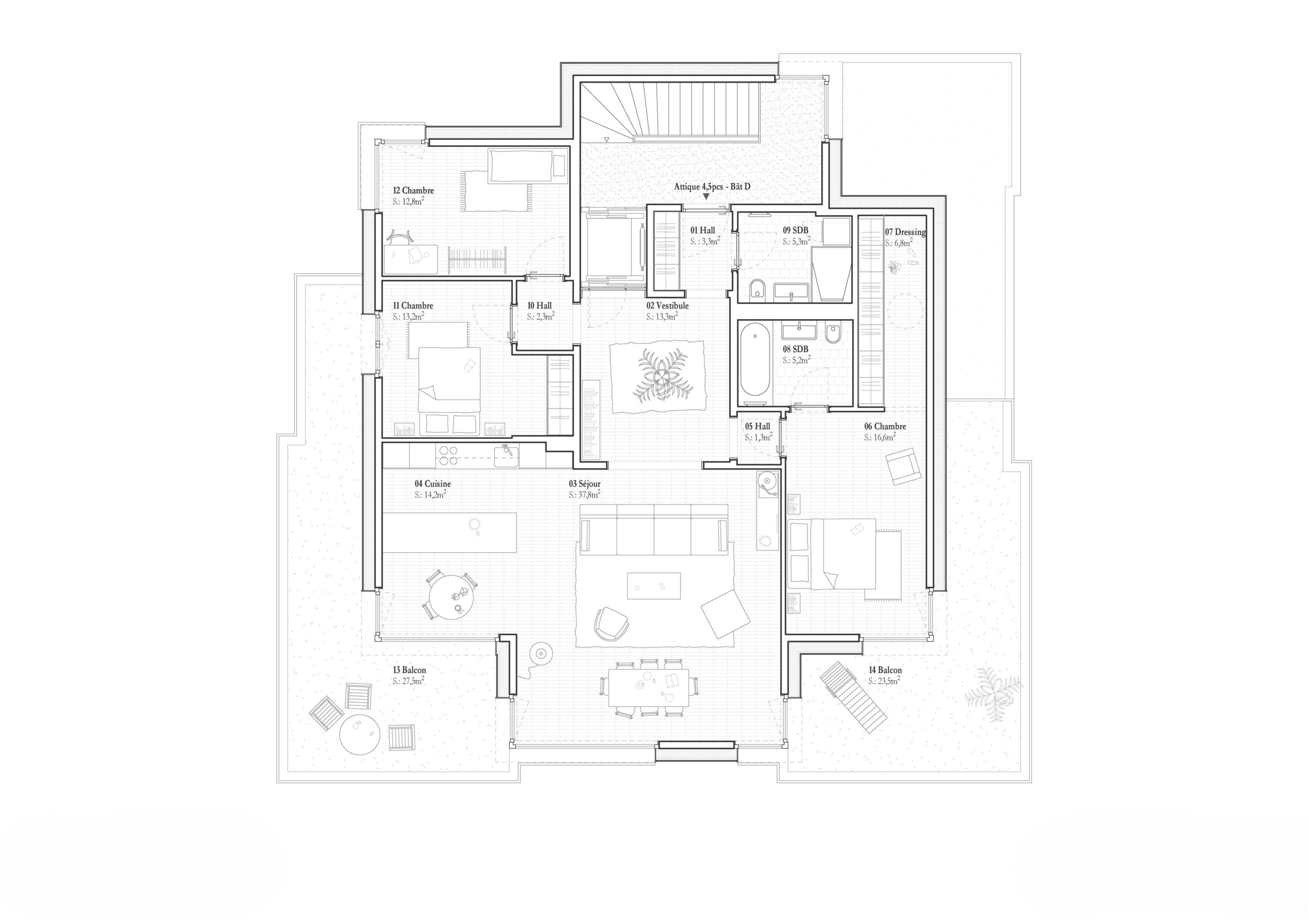 Plan bâtiment D - Attique