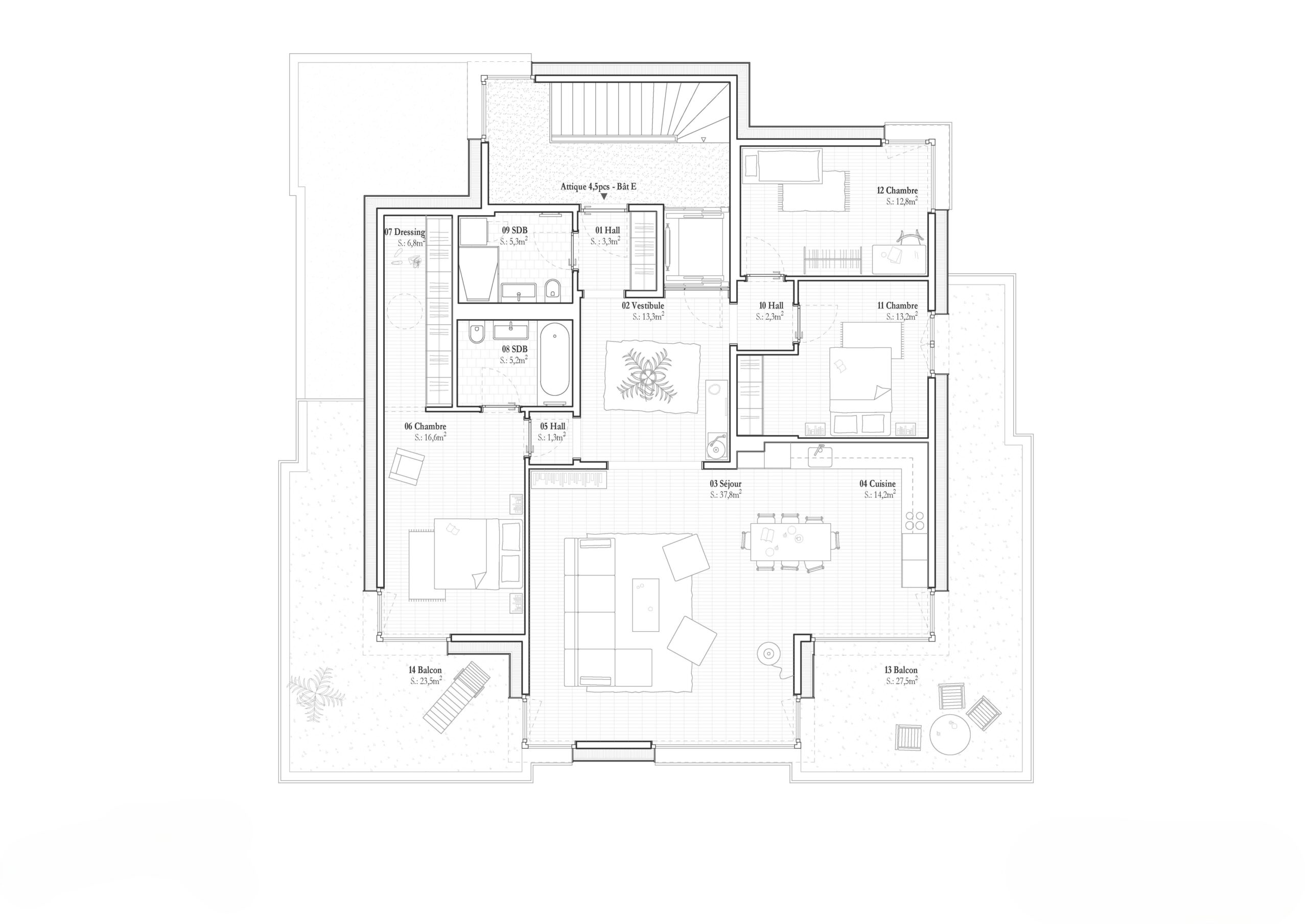 Plan bâtiment E - Attique