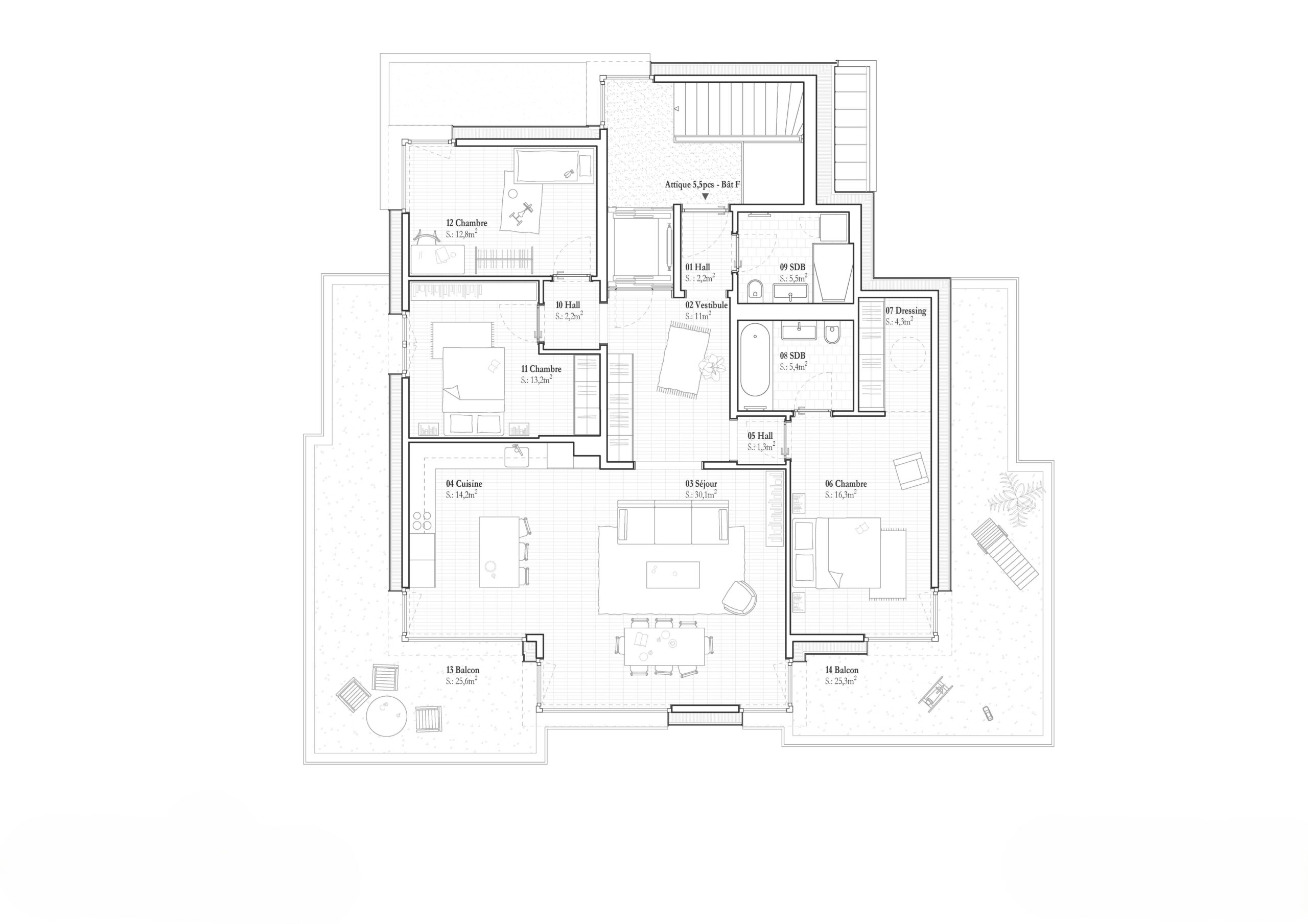 Plan bâtiment F - Attique