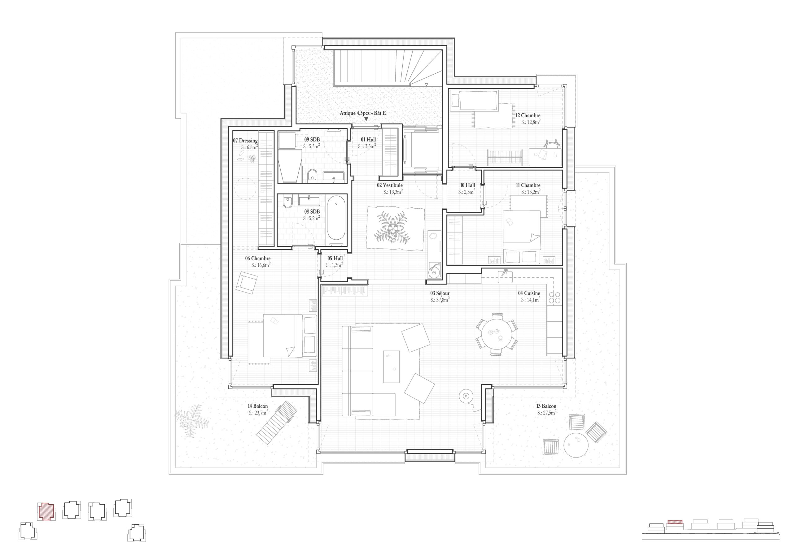 Plan bâtiment E - Attique
